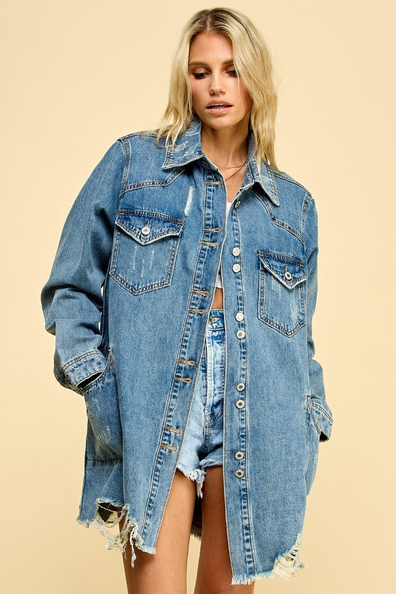 DISTRESSED OVERSIZE DENIM SHACKET